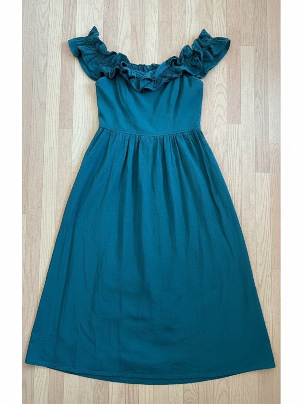 Free People Ruffle it Up Midi Dress Deep Teal LARGE
